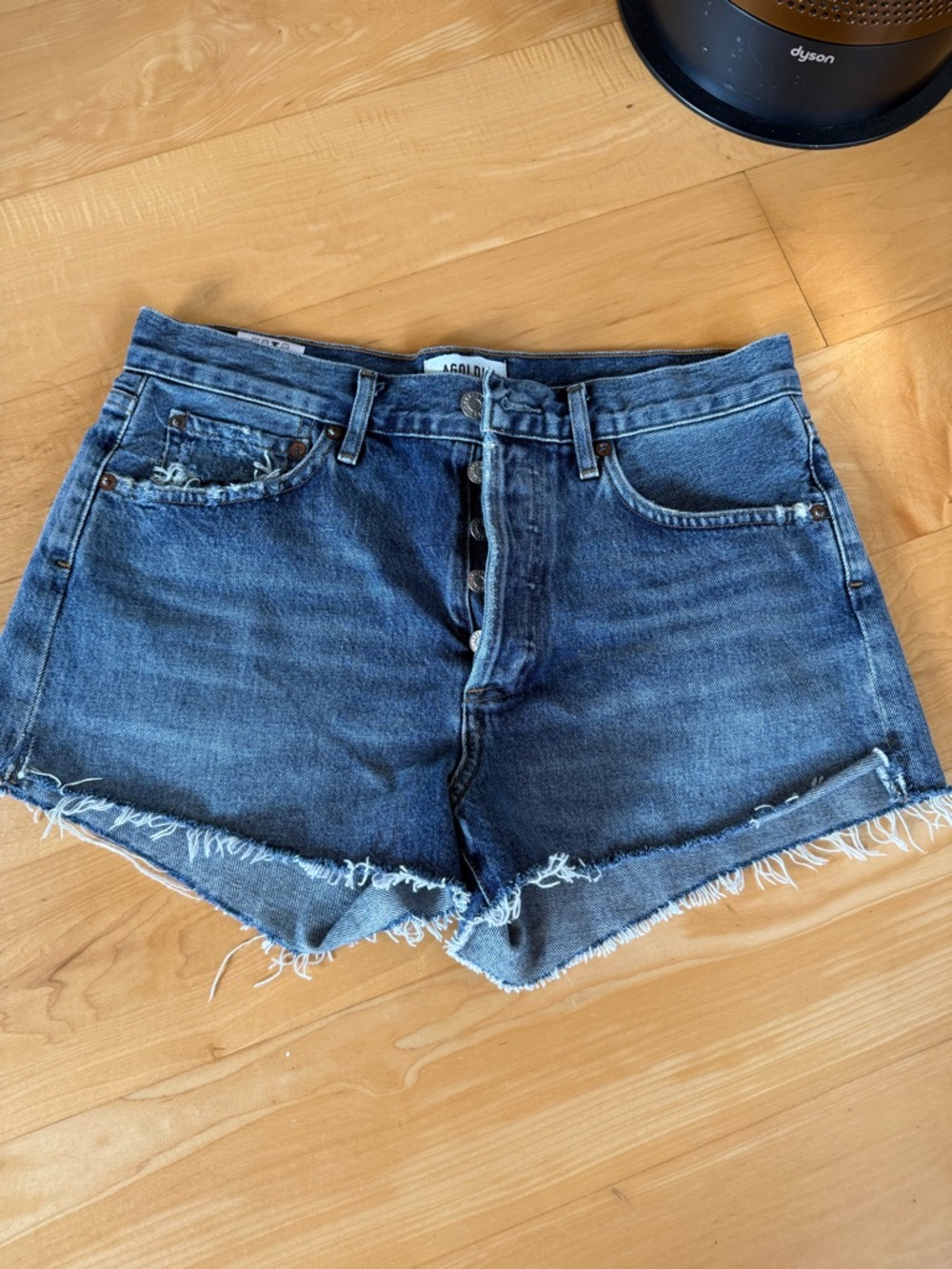 Agolde Dark Blue Distressed Parker Denim Shorts